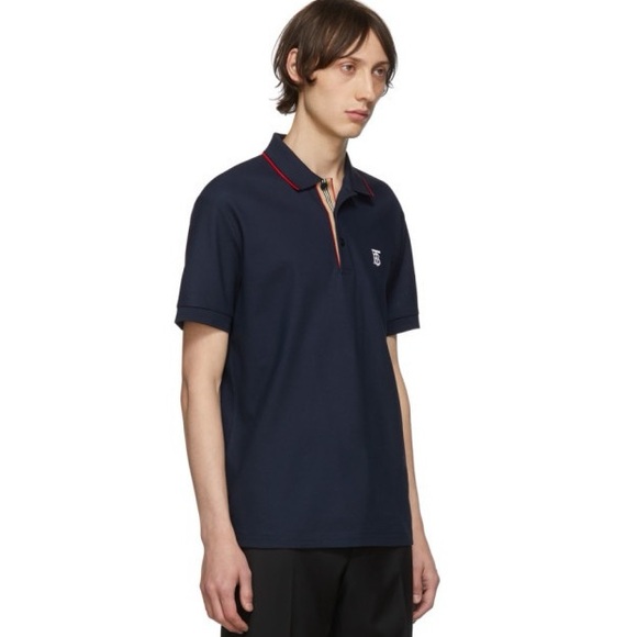 Like New Men’s Size Large Burberry Icon Stripes Walton Polo Shirt In Dark Navy - Picture 3 of 15